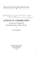 Cover of: Actes du IVe Congrès copte, 1988. Tome I: art et archéologie.