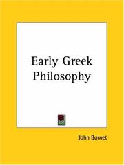 Cover of: Early Greek Philosophy by John Burnet