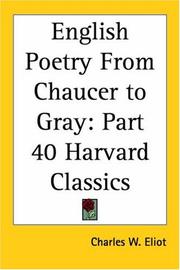 Cover of: English Poetry From Chaucer to Gray
