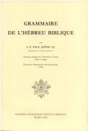 Cover of: Grammaire de L'Hebreu Biblique by Paul Joüon