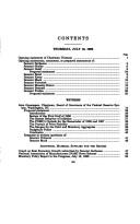 Cover of: Federal Reserve's second monetary policy report for 1996: hearing before the Committee on Banking, Housing, and Urban Affairs, United States Senate, One Hundred Fourth Congress, second session, on oversight on the monetary policy report to Congress pursuant to the Full Employment and Balanced Growth Act of 1978, July 18, 1996.