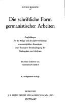 Die schriftliche Form germanistischer Arbeiten by Georg Bangen