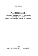 Cover of: Pāli literature: including the canonical literature in Prakrit and Sanskrit of all the Hīnayāna schools of Buddhism