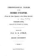 Chronological tables of the Chinese dynasties by Tso-tʻing Wang