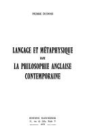 Cover of: Langage et métaphysique dans la philosophie anglaise contemporaine.