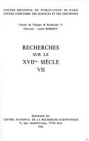 Cover of: Recherches sur le XVIIème siècle.