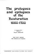 Cover of: prologues and epilogues of the Restoration, 1660-1700 | 