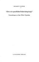 Cover of: Gibt es ein sprachliches Relativitätsprinzip 7: Untersuchungen zur  sapir-Whorf-Hypothese.