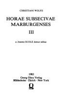 Cover of: Christiani Wolfii Horae subsecivae Marburgenses