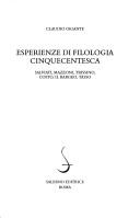 Cover of: Esperienze di filologia cinquecentesca: Salviati, Mazzoni, Trissino, Costo, il Bargeo, Tasso
