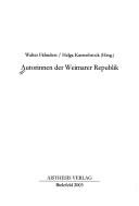 Cover of: Autorinnen der Weimarer Republik by Walter Fähnders / Helga Karrenbrock (Hrsg.).