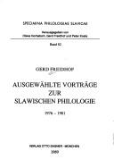 Cover of: Ausgewählte Vorträge zur slawischen Philologie: 1976-1981