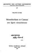 Cover of: Montherlant et Camus: une lignée nietzschéenne