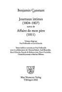 Cover of: Journaux intimes (1804-1807): suivis de affaire de mon père (1811)