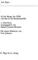 Cover of: Ich bin Bürger der DDR und lebe in der Bundesrepublik by herausgegeben von Barbara Grunert-Bronnen ; mit einem Nachwort von Uwe Johnson.