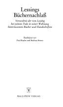 Cover of: Lessings Büchernachlass: Verzeichnis der von Lessing bei seinem Tode in seiner Wohnung hinterlassenen Bücher und Handschriften