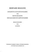 Cover of: Einleitung zur Grössenlehre und erste Begriffe der allgemeinen Grössenlehre by Bernard Bolzano