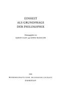 Cover of: Einheit als Grundfrage der Philosophie
