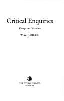 Cover of: Critical Enquiries: Essays on Literature