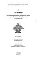 Cover of: Du Bartas: actes des premières journées du Centre Jacques de Laprade tenues au Musée national du Château de Pau, le 19 novembre 1993