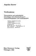 Cover of: Verbvalenz: Theoretische und methodische Grundlagen ihrer Beschreibung in Grammatikographie und Lexikographie