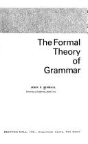 Cover of: The formal theory of grammar