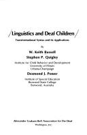 Cover of: Linguistics and Deaf Children: Transformational Syntax and Its Applications