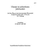 Cover of: Chemie im achtzehnten Jahrhundert: auf dem Weg zu einer internationalen Wissenschaft, Georg Ernst Stahl (1659-1734) zum 250. Todestag : Ausstellung 29. Mai bis 7. Juli 1984