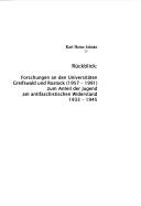 Cover of: Rückblick: Forschungen an den Universitäten Greifswald und Rostock (1957-1991) zum Anteil der Jugend am antifaschistischen Widerstand 1933-1945