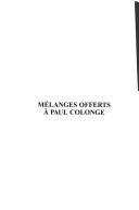 Cover of: Mélanges offerts à Paul Colonge