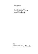 Cover of: Arabische Texte aus Kinderib by Otto Jastrow