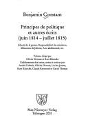 Cover of: Principes de politique et autres écrits (juin 1814 - juillet 1815): Liberté de la presse, Responsabilité des ministres, Memoires de Juliette, Acte additionnel, etc.