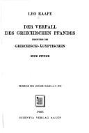 Cover of: Verfall des griechischen Pfandes, besonders des griechischen-ägyptischen: eine Studie