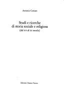 Cover of: Studi e ricerche di storia sociale e religiosa: dal 16. al 20. secolo