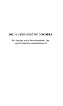 Cover of: De l'autre côté du discours: recherches sur le fonctionnement des représentations communautaires