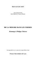 Cover of: De la mesure dans les temps: hommage à Philippe Thoiron