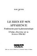 Cover of: rien et son apparence: fondements pour la phénoménologie