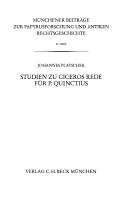 Cover of: Studien zu Ciceros Rede für P. Quinctius