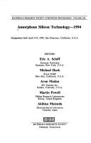 Cover of: Amorphous silicon technology, 1994: symposium held April 4-8, 1994, San Francisco, California, U.S.A.