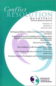 Cover of: Conflict Resolution Quarterly (Formerly MEDIATION QUARTERLY) Vol 19, #2, Winter 2001