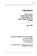 Cover of: Critique by Lawyers Committee for Human Rights