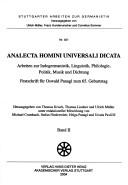 Cover of: Stuttgarter Arbeiten zur Germanistik, Bd. 421: Analecta homini universali dicata (2 Bde. cpl.): Festschrift f ur Oswald Panagl zum 65. Geburtstag