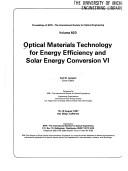 Cover of: Optical materials technology for energy efficiency and solar energy conversion VIII: 10-11 August 1989, San Diego, California