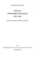 Cover of: Hitler Interpretationen, 1923-1983: Ergebnisse, Methoden und Probleme der Forschung