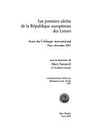 Cover of: Les premiers siècles de la République européenne des lettres by sous la direction de Marc Fumaroli ; communications réunies par Marianne Lion-Violet.