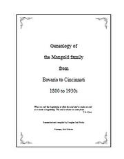 Genealogy of the Mangold Family from Bavaria to Cincinnati, 1800 to 1930's by Douglas Carl Fricke