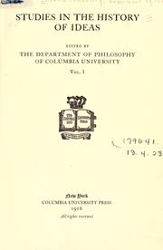 Cover of: Studies in the history of ideas by Columbia University. Dept. of Philosophy.