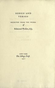 Cover of: Songs and verses selected from the works of Edmund Waller.