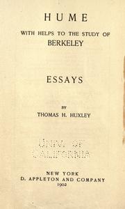 Cover of: Hume, with helps to the study of Berkeley.