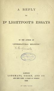 Cover of: A Reply to Dr. Lightfoot's essays